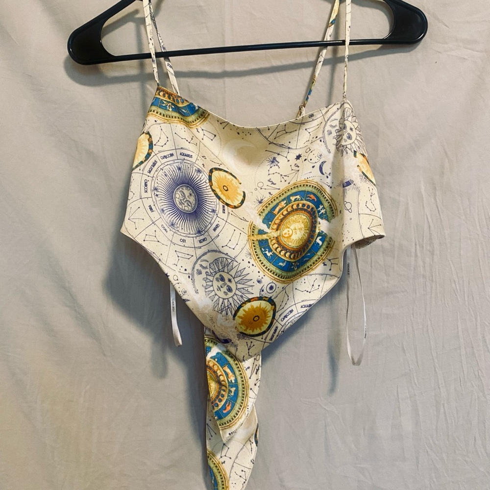 Astrological Print Silk Scarf Top